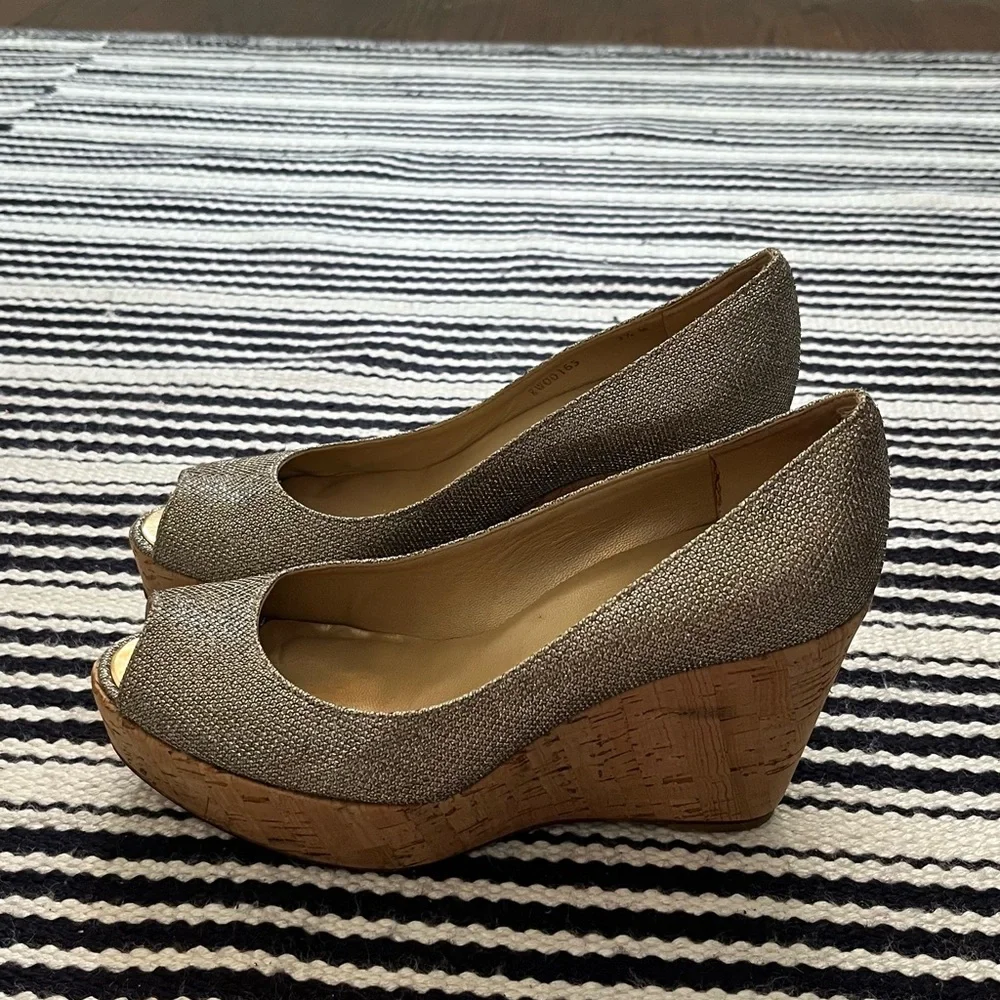 Peep-Toe Wedge Heels in Shimmering Gold